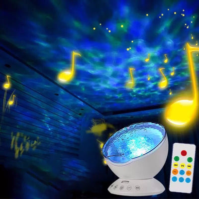 Creative Design Ocean Night Lamp Projector Music Player 7 LED Lights Modes Audio Plug Mini Amplifier Remote Control Speaker - CHIOK CHEY  012-2061988